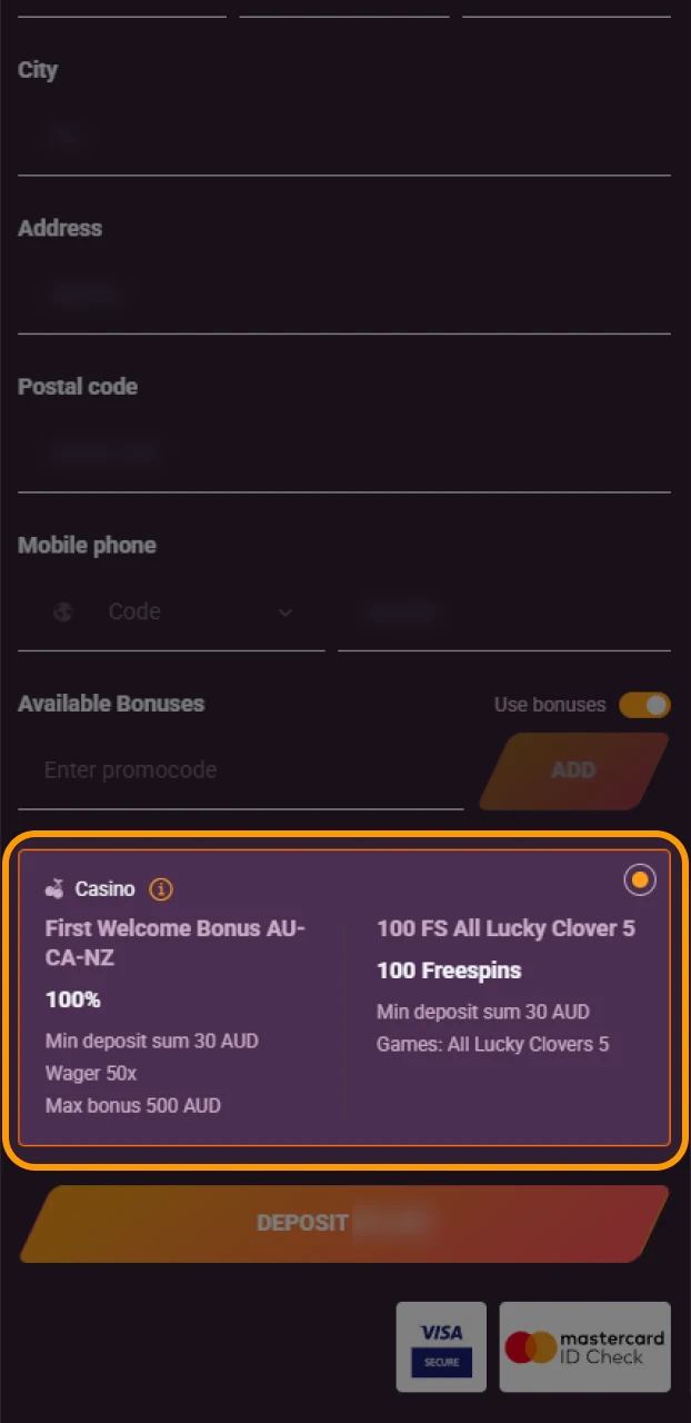 Pick the welcome package from the available Ricky casino sign-up bonus offers.