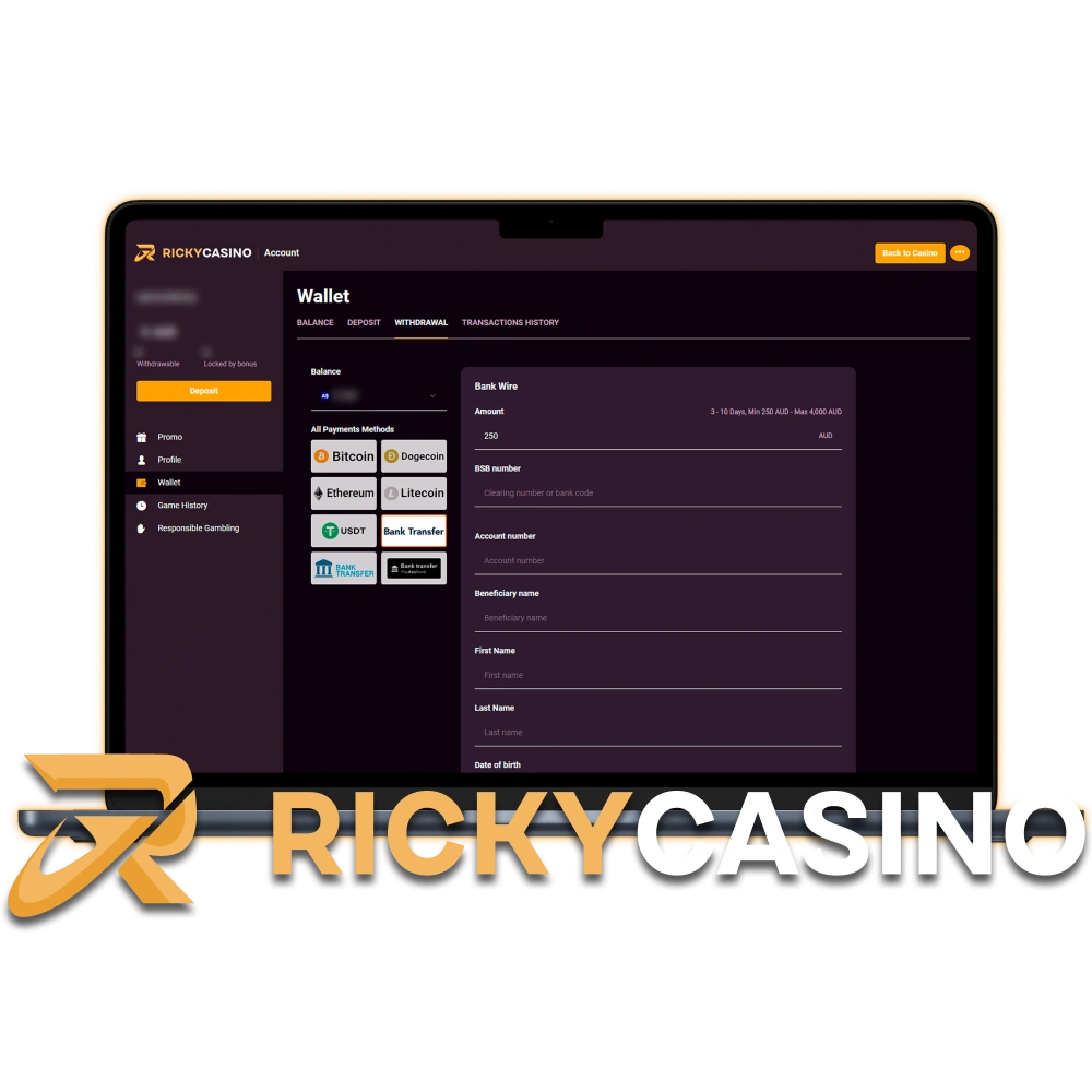 Request a Ricky Casino Withdrawal to collect your winnings quickly and safely.