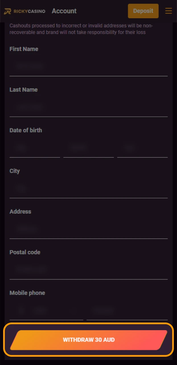 Verify your identity to finalize the Ricky casino withdrawal process.
