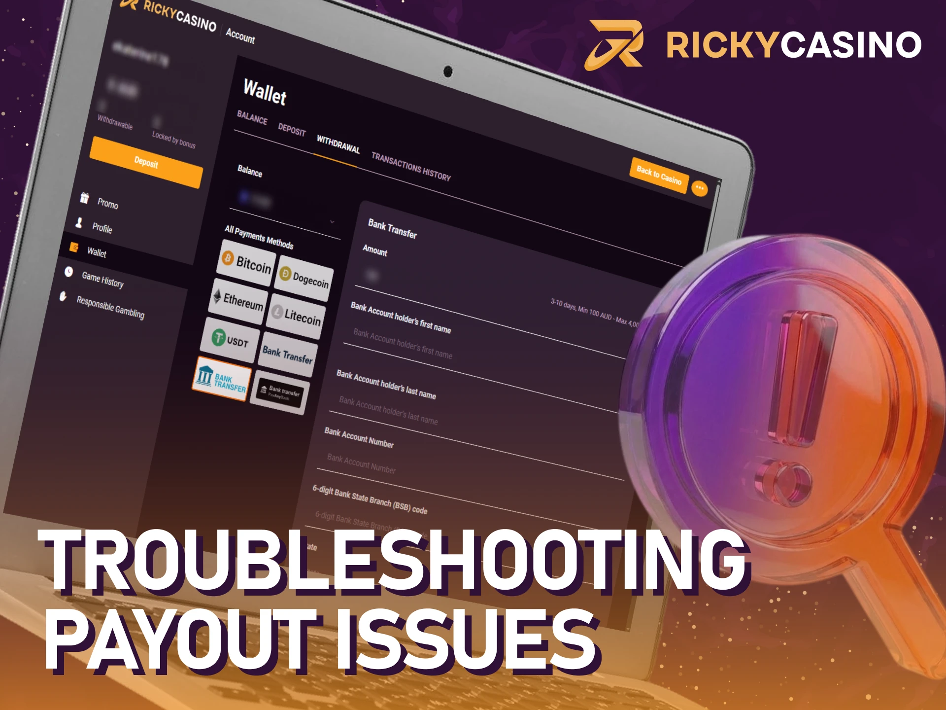Follow the steps to fix payout issues at Ricky casino withdrawal.