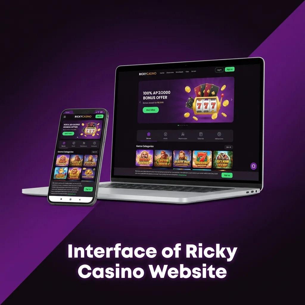 Ricky Casino homepage showing navigation bar with Sports, Live Betting, Casino, Live Casino, and Promotions tabs plus search function.