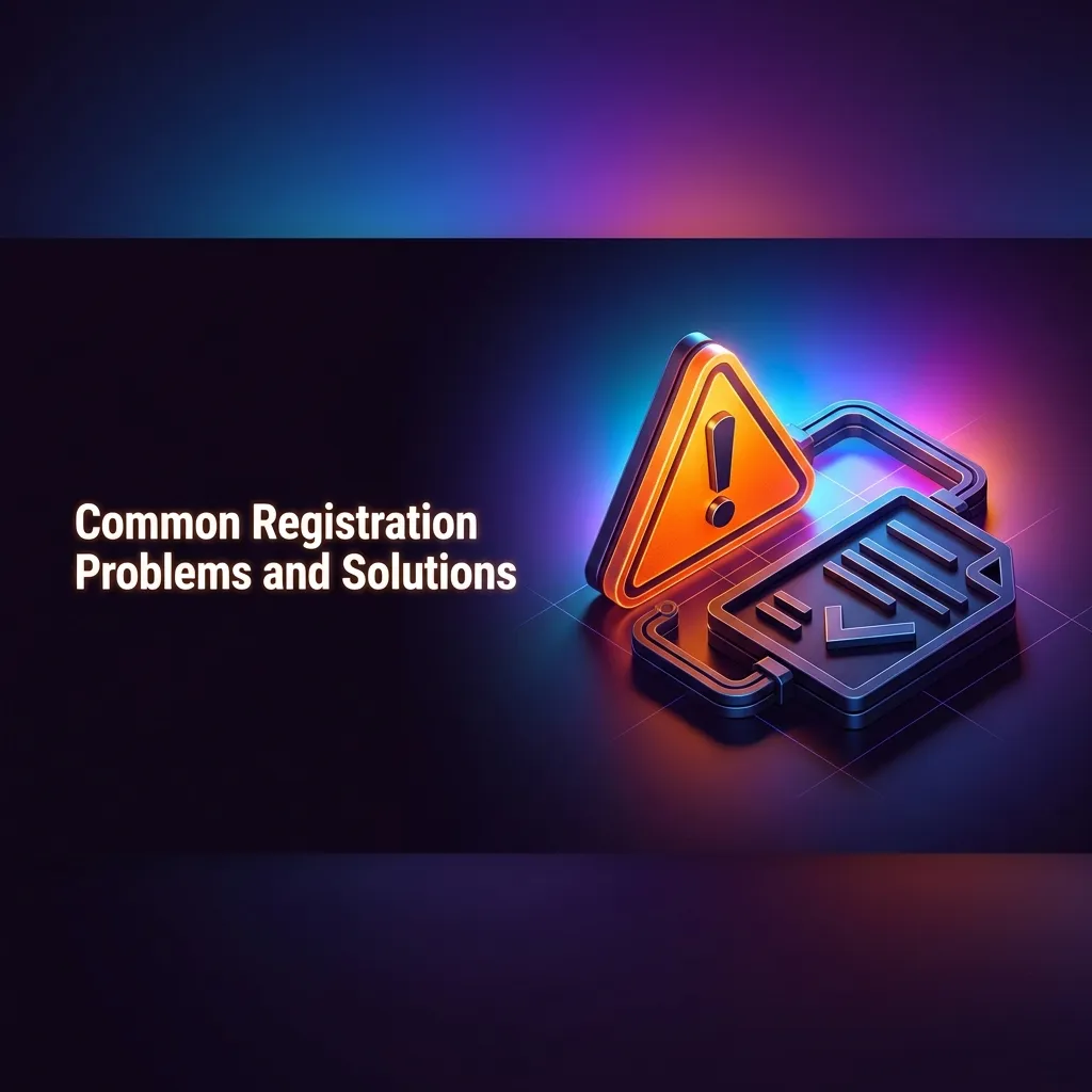 Checklist showing common registration problems like email errors, document rejection, and verification issues with solutions