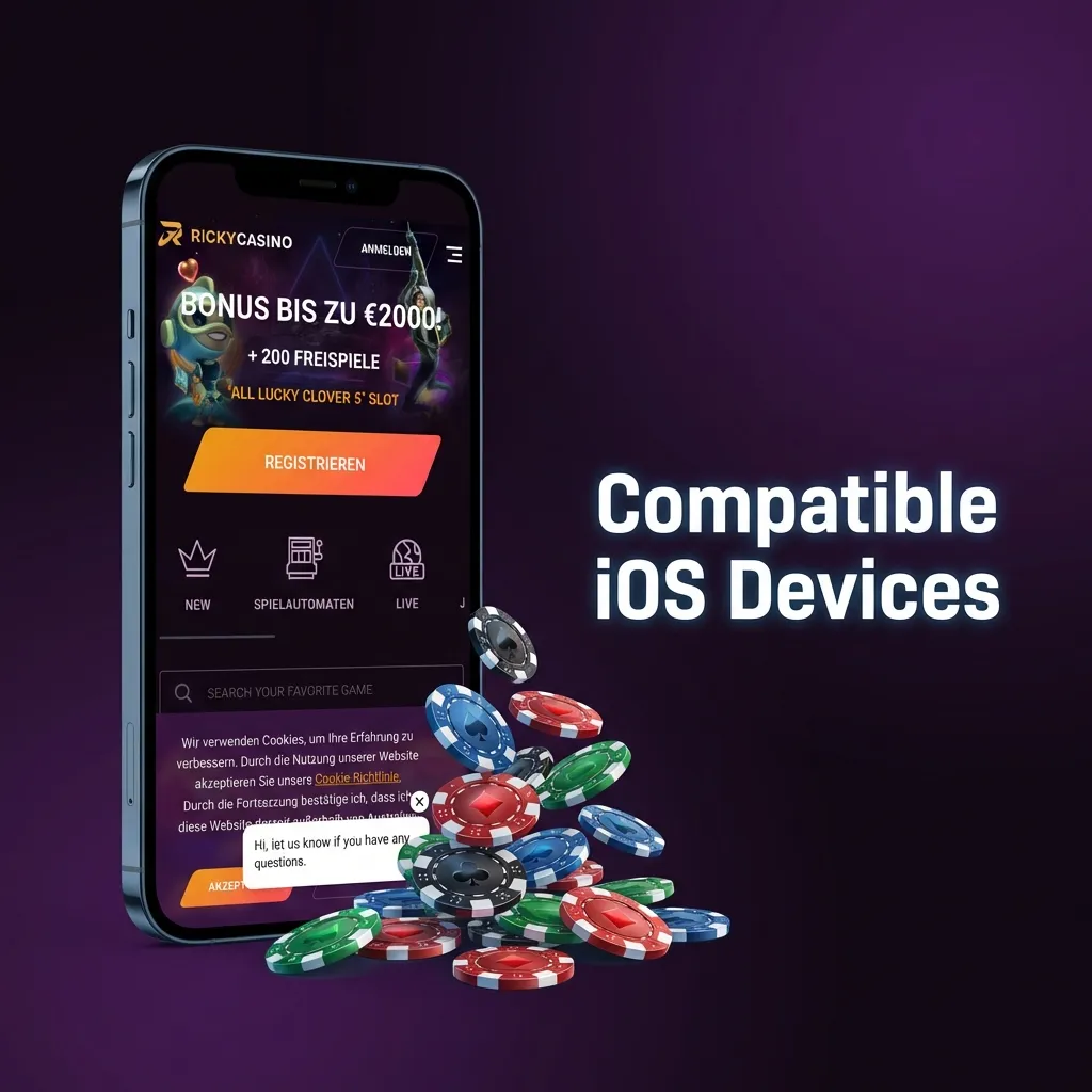 List of compatible iOS devices including iPhone models X through 15 and recent iPad Pro, Air, and Mini generations