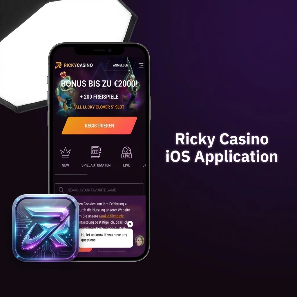 Ricky Casino iOS app interface showing betting markets, live casino games, and account features on iPhone and iPad devices