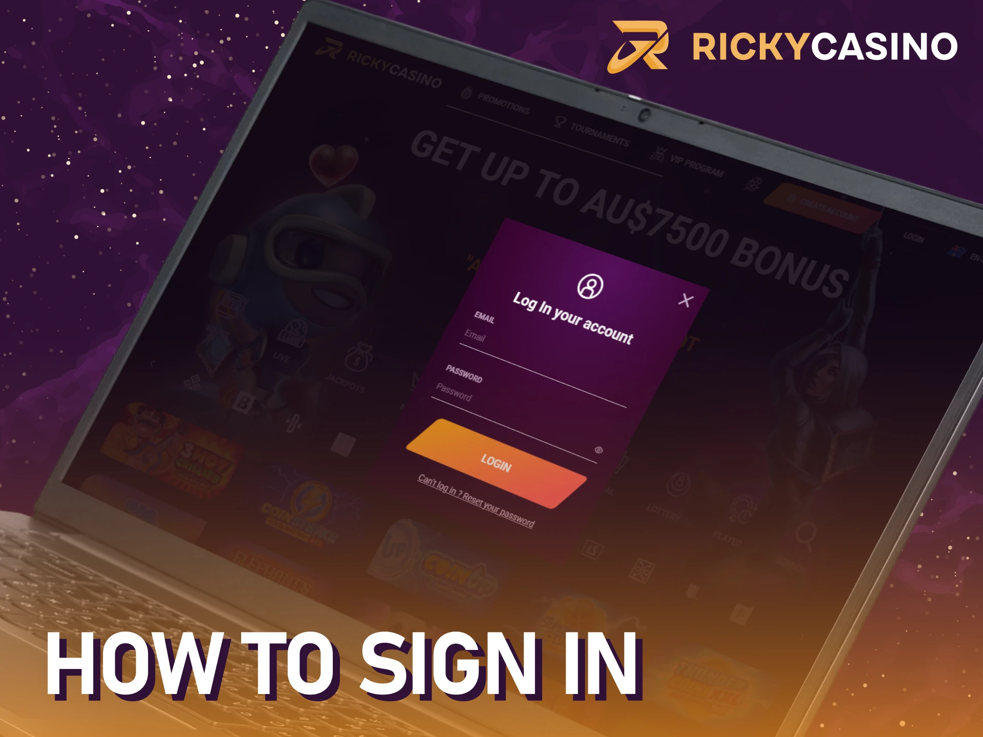 Enter your details to sign in to the Ricky casino sign up.